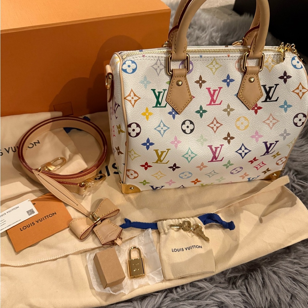 Louis Vuitton White Multicolor Speedy 25